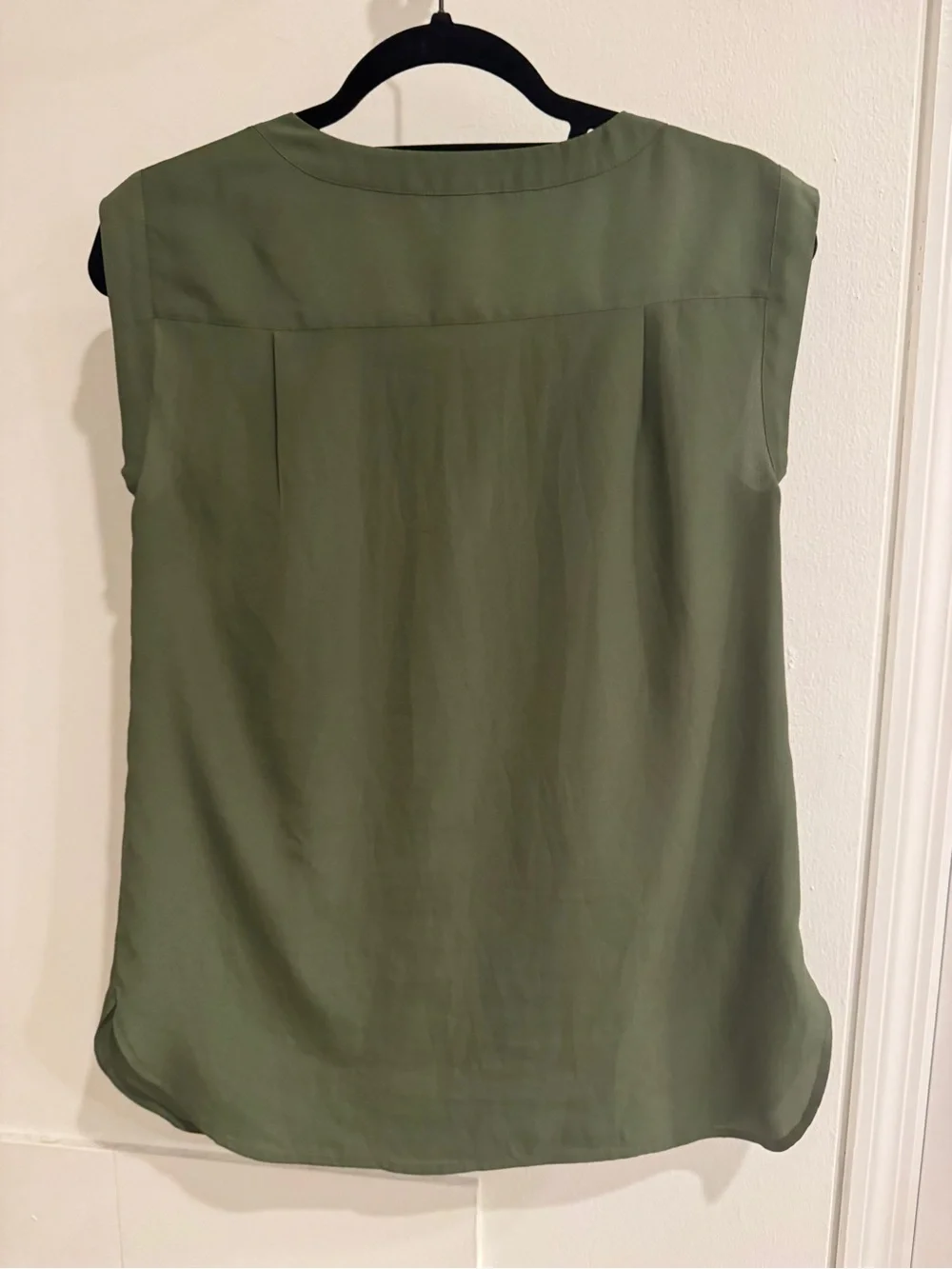 J. Crew Black Satin Cap Sleeve Olive Green Blouse XS